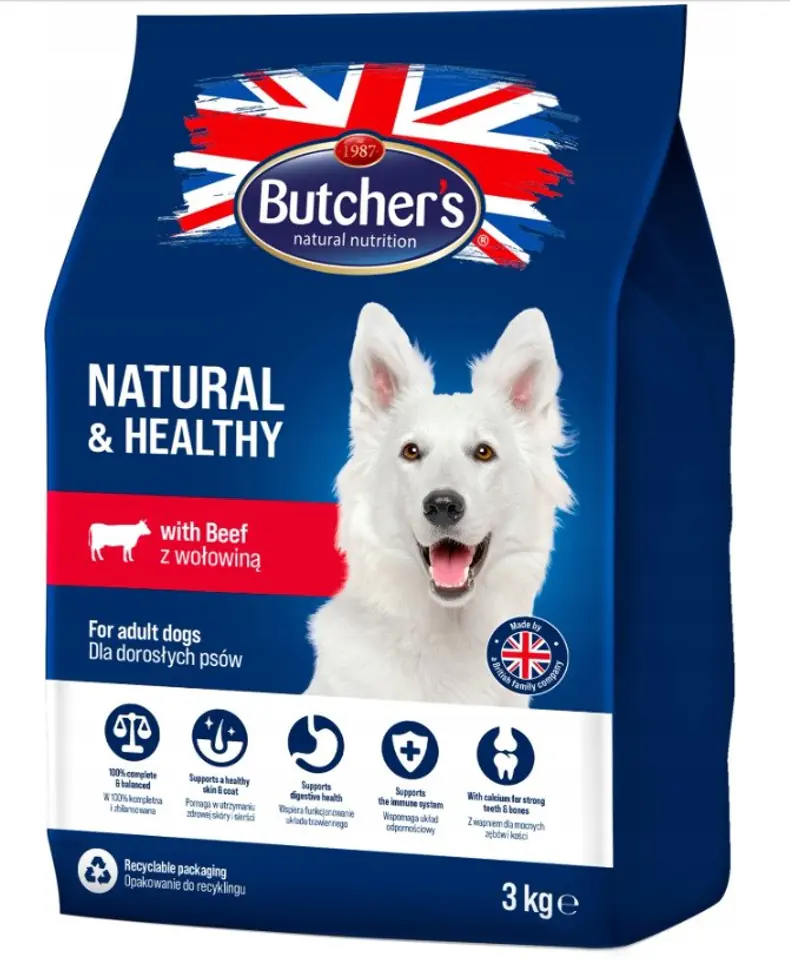 ⁨BUTCHER'S Natural&Healthy with beef - dry dog food - 3 kg⁩ at Wasserman.eu