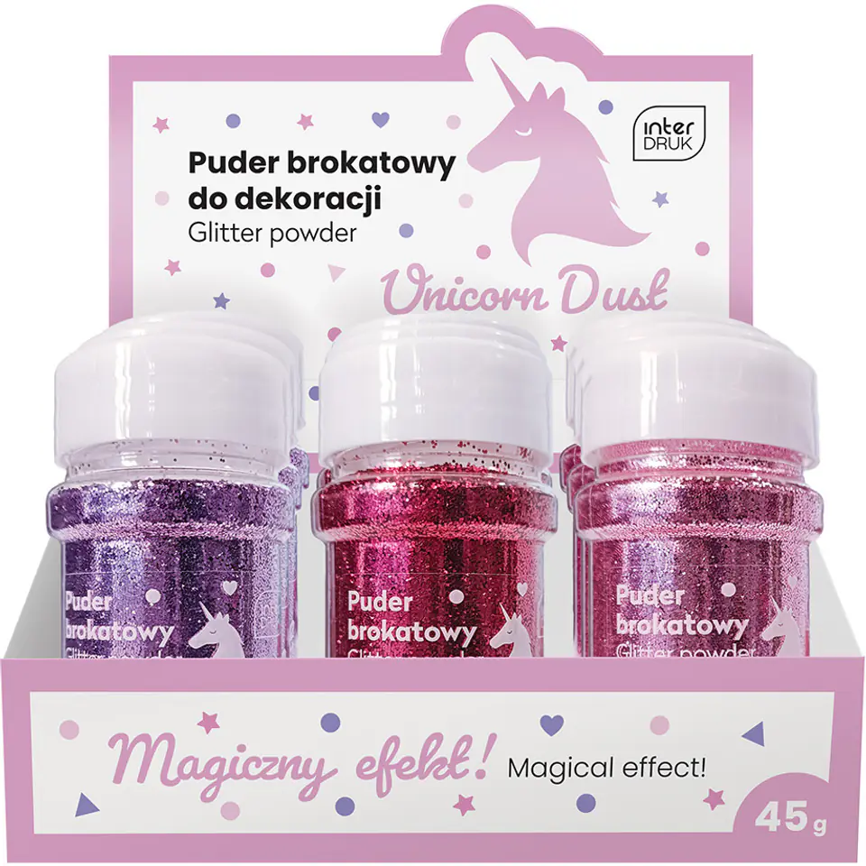 ⁨Puder brokat do dekoracji 45g UNICORN DUST 9szt. INTERDRUK⁩ w sklepie Wasserman.eu