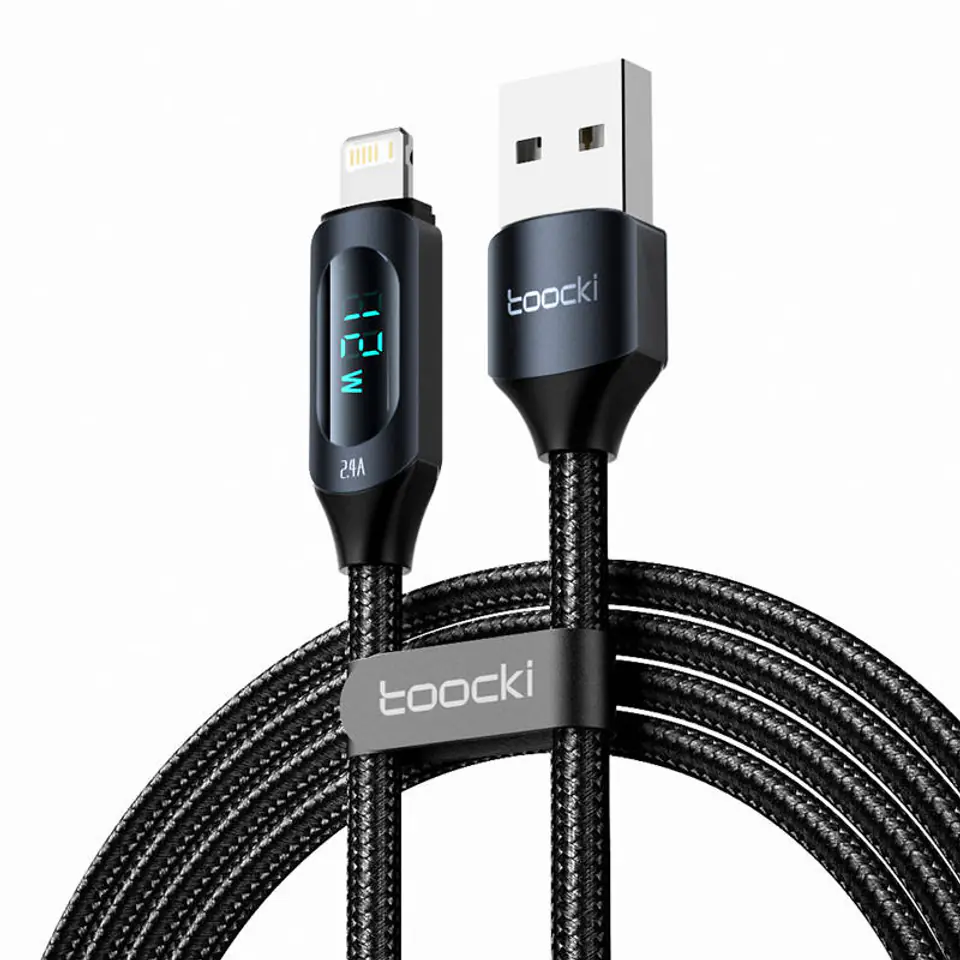 ⁨Kabel USB do Lightning Toocki, 1m, 12W (czarny)⁩ w sklepie Wasserman.eu