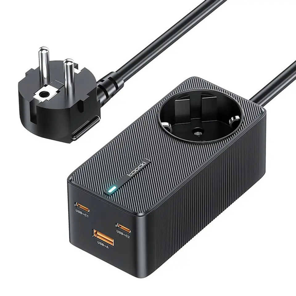 ⁨Ładowarka sieciowa Toocki 2xUSB-C + USB + USB DO USB-C, 1.5m, GaN 67W (czarna)⁩ w sklepie Wasserman.eu