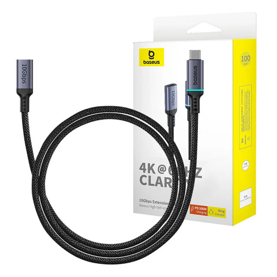 ⁨Przedłużenie kabla USB-C Baseus męski do żeński High Definition 10Gbps, 1m (czarny)⁩ w sklepie Wasserman.eu