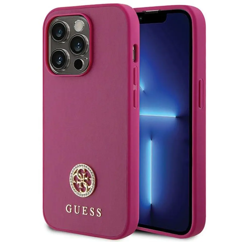 ⁨Guess GUHCP15LPS4DGPP iPhone 15 Pro 6.1" różowy/pink hardcase Strass Metal Logo⁩ w sklepie Wasserman.eu