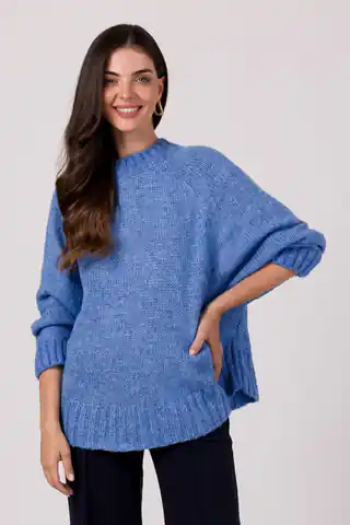 ⁨BK105 Sweter z nietoperzowymi rękawami - lazurowy (kolor niebieski, rozmiar uni)⁩ w sklepie Wasserman.eu