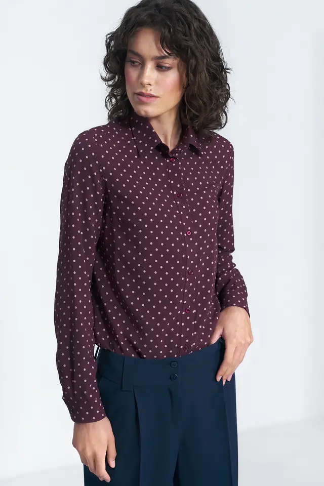 ⁨Wiskozowa koszula w groszki - K69 (kolor bordo, rozmiar 34)⁩ w sklepie Wasserman.eu