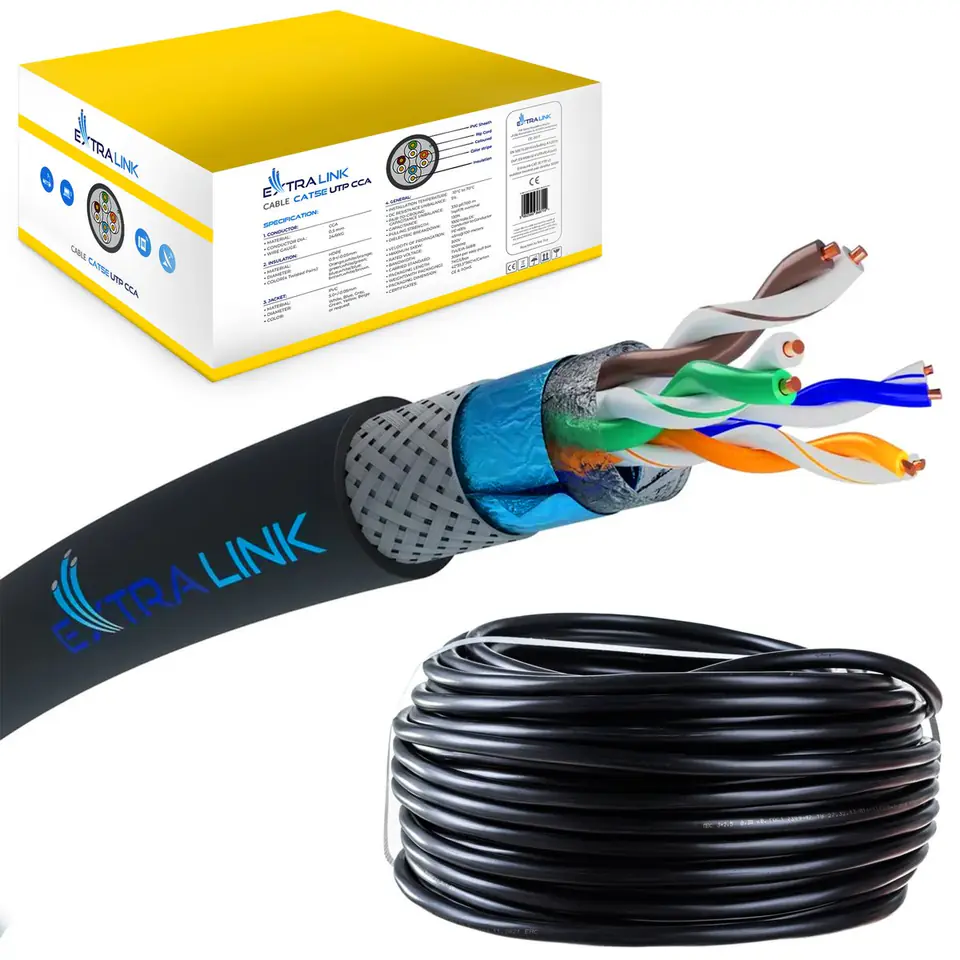 ⁨Extralink Twisted pair CAT5E SFTP (SF/UTP) V2 Outdoor 305M⁩ at Wasserman.eu