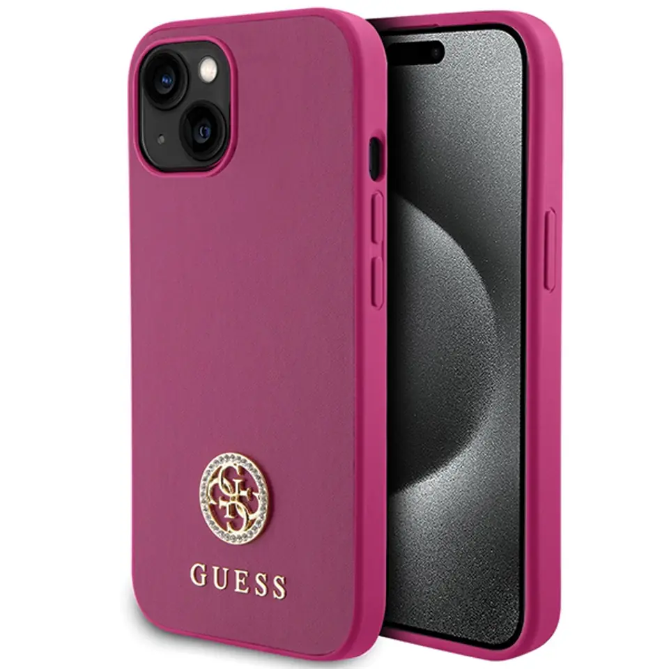 ⁨Guess GUHCP15SPS4DGPP iPhone 15 6.1" różowy/pink hardcase Strass Metal Logo⁩ w sklepie Wasserman.eu