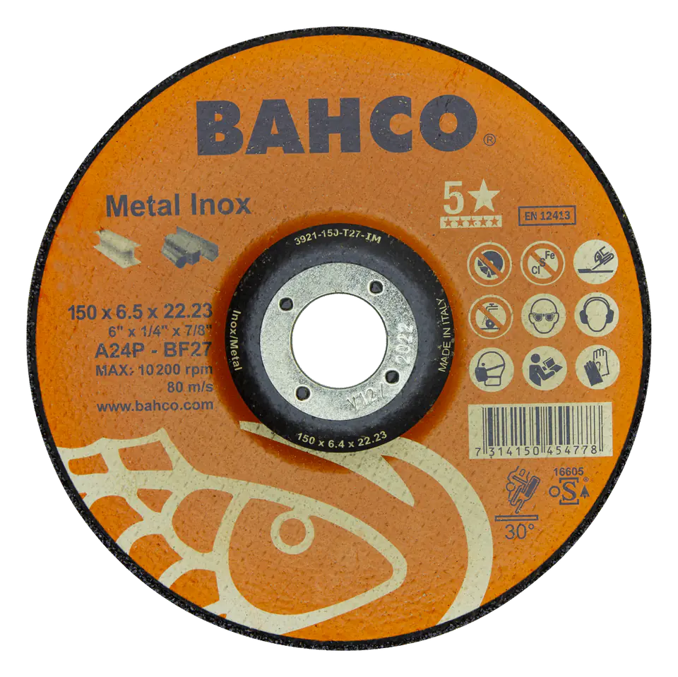 ⁨Tarcza szlifierska 180 x 6.5 x 22.23mm do stali i metalu nierdzewnego BAHCO (25 szt.)⁩ w sklepie Wasserman.eu