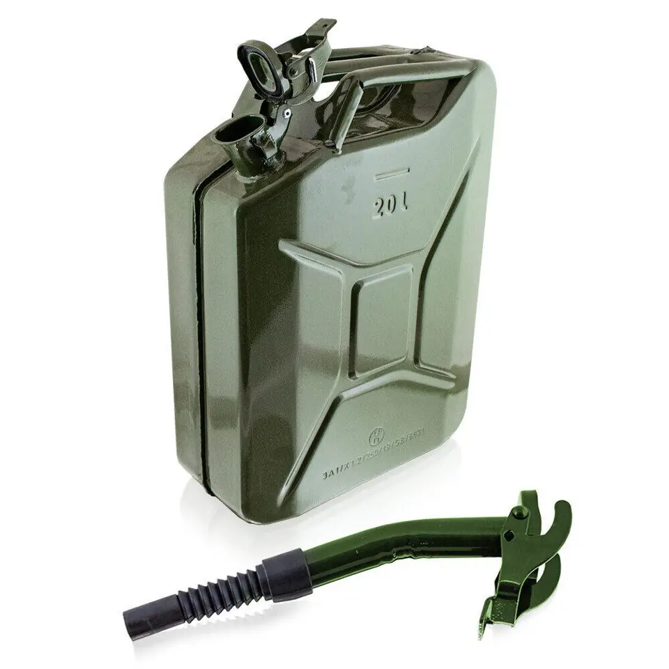 ⁨Metalowy kanister Bagnetowy ze stali 20l Szczelny w Zestawie z lejkiem⁩ w sklepie Wasserman.eu