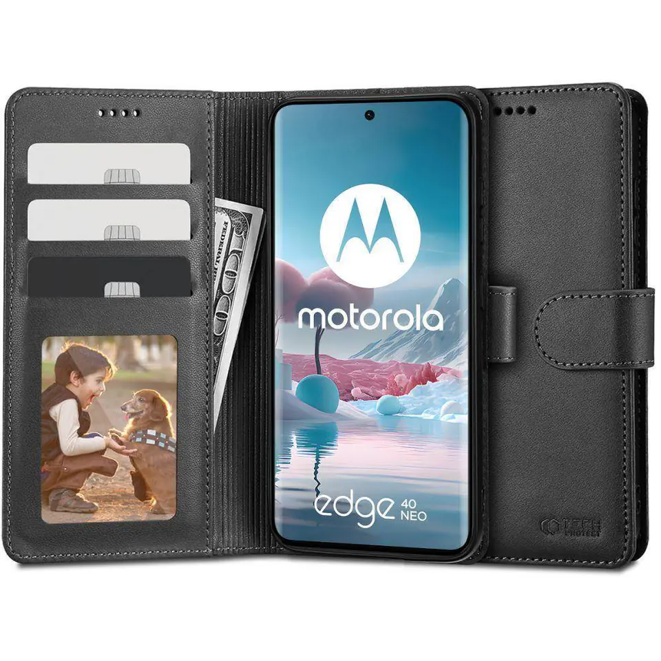 ⁨Etui MOTOROLA EDGE 40 NEO Tech-Protect Wallet czarne⁩ w sklepie Wasserman.eu