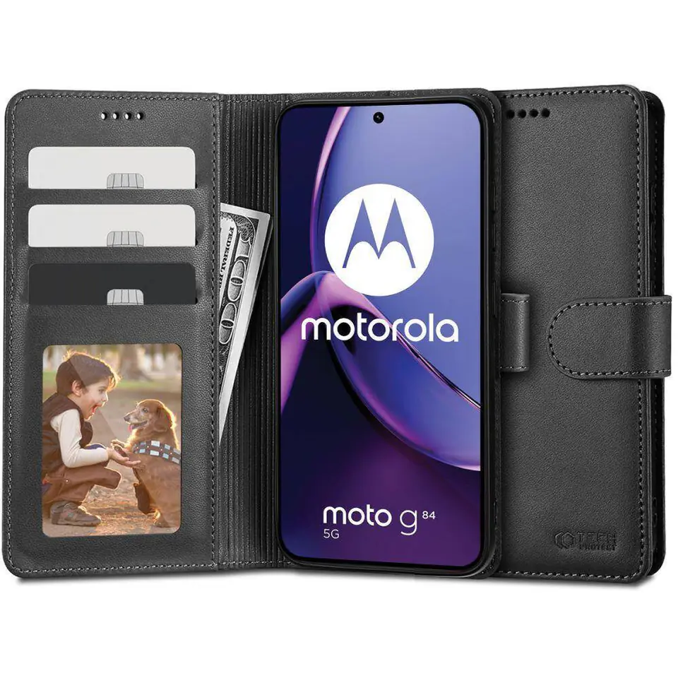 ⁨Etui MOTOROLA MOTO G84 5G Tech-Protect Wallet czarne⁩ w sklepie Wasserman.eu