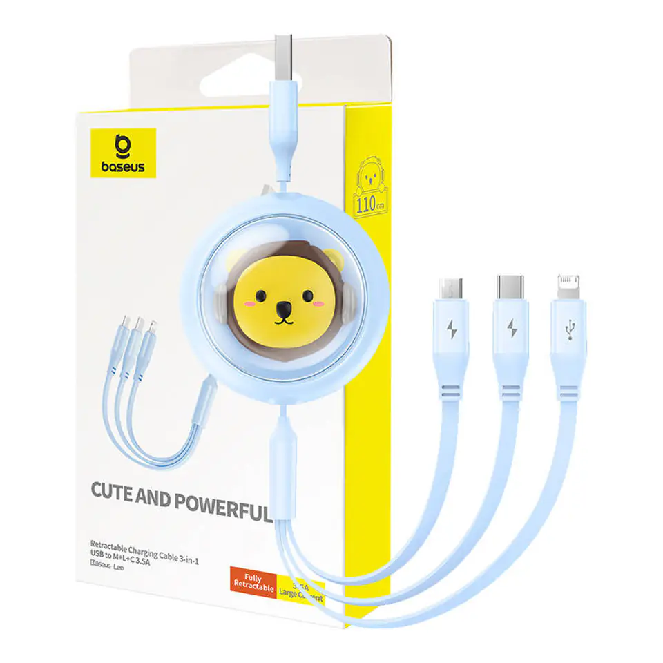 ⁨Kabel ładowania 3w1 Baseus USB do USB-C, USB-M, Lightning 3,5A, 1,1m (niebieski)⁩ w sklepie Wasserman.eu