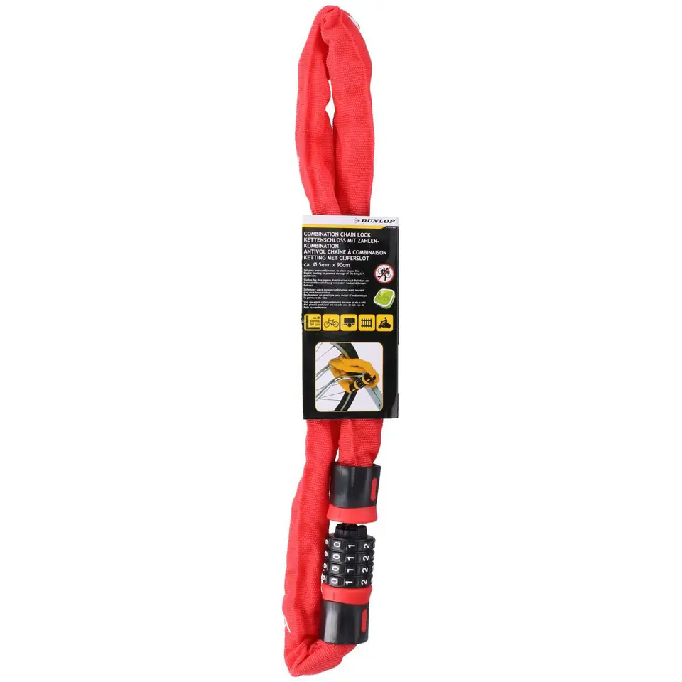 ⁨ZAPIĘCIE ROWEROWE DUNLOP ŁAŃCUCH NA SZYFR DŁ.90CM CZERWONE⁩ w sklepie Wasserman.eu