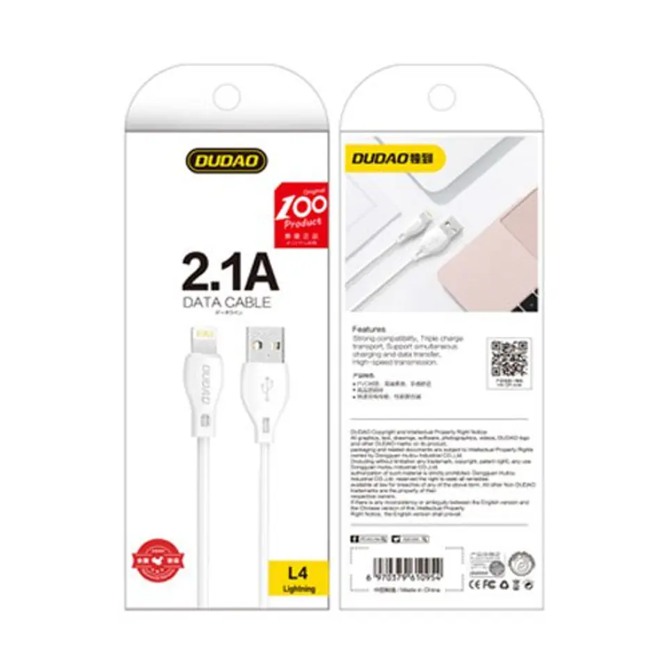 ⁨Przewód kabel do iPhone USB - Lightning 2.1A 2m biały⁩ w sklepie Wasserman.eu