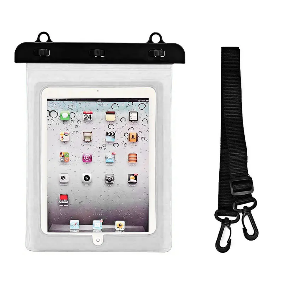 ⁨Etui wodoszczelne na tablet PVC z regulowanym paskiem Outdoor - białe⁩ w sklepie Wasserman.eu