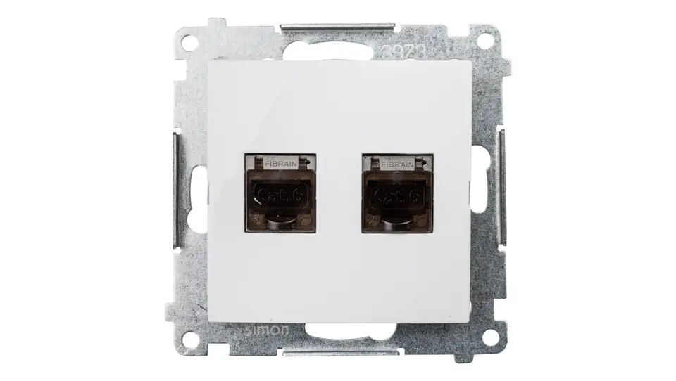 ⁨Simon 54 Computer socket double 2xRJ45 cat.6 shielded with shutter white D62E.01/11⁩ at Wasserman.eu