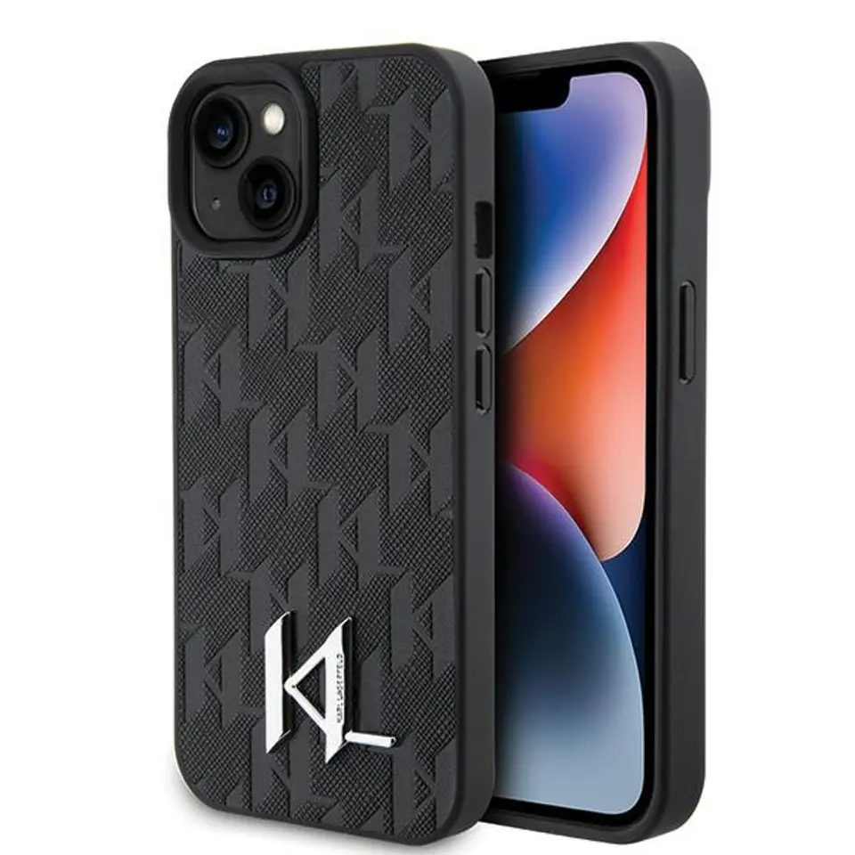 ⁨Karl Lagerfeld KLHCP15SPKLPKLK iPhone 15 / 14 / 13 6.1" czarny/black hardcase Leather Monogram Hot Stamp Metal Logo⁩ w sklepie Wasserman.eu