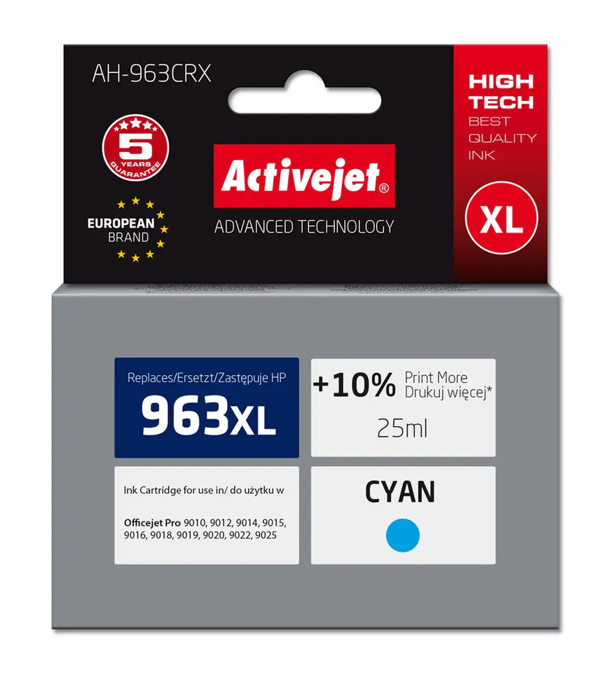 ⁨Activejet AH-963CRX Ink (replacement for HP 963XL 3JA27AE; Premium; 1760 pages; 25 ml, cyan)⁩ at Wasserman.eu