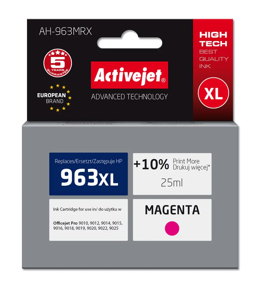⁨Activejet AH-963MRX Ink Cartridge (replacement for HP 963XL 3JA28AE; Premium; 1760 pages; 25 ml, magenta)⁩ at Wasserman.eu