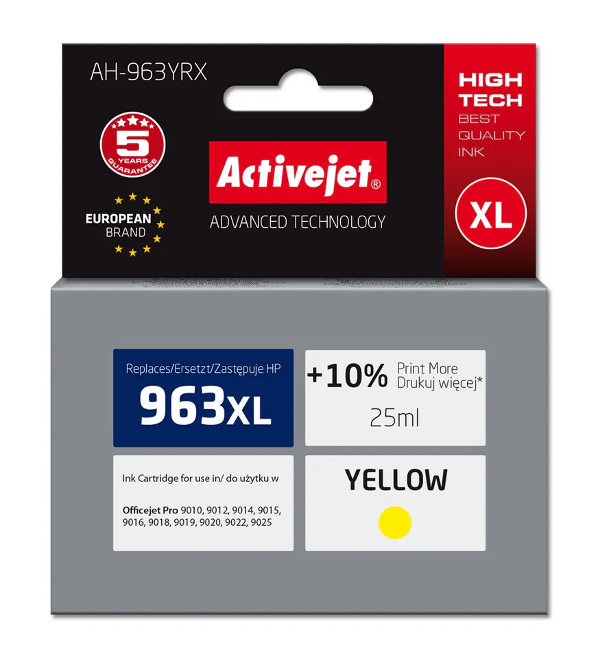 ⁨Activejet AH-963YRX Ink (replacement for HP 963XL 3JA29AE; Premium; 1760 pages; 25 ml, yellow)⁩ at Wasserman.eu