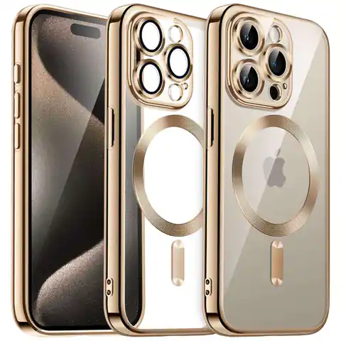 ⁨Etui MagSafe Case do iPhone 15 Pro Glamour Luxury obudowa Slim Ring Alogy Złote przezroczyste⁩ w sklepie Wasserman.eu