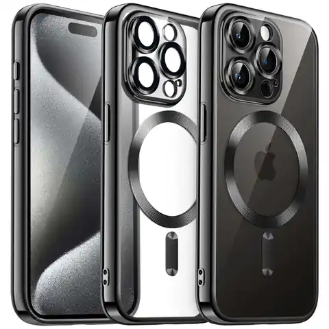 ⁨Etui MagSafe Case do iPhone 15 Pro Max Glamour Luxury obudowa Slim Ring Alogy Czarne przezroczyste⁩ w sklepie Wasserman.eu