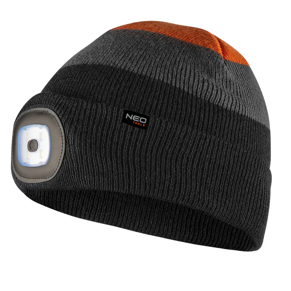 ⁨Cap with LED flashlight, black-grey-orange WARM⁩ at Wasserman.eu