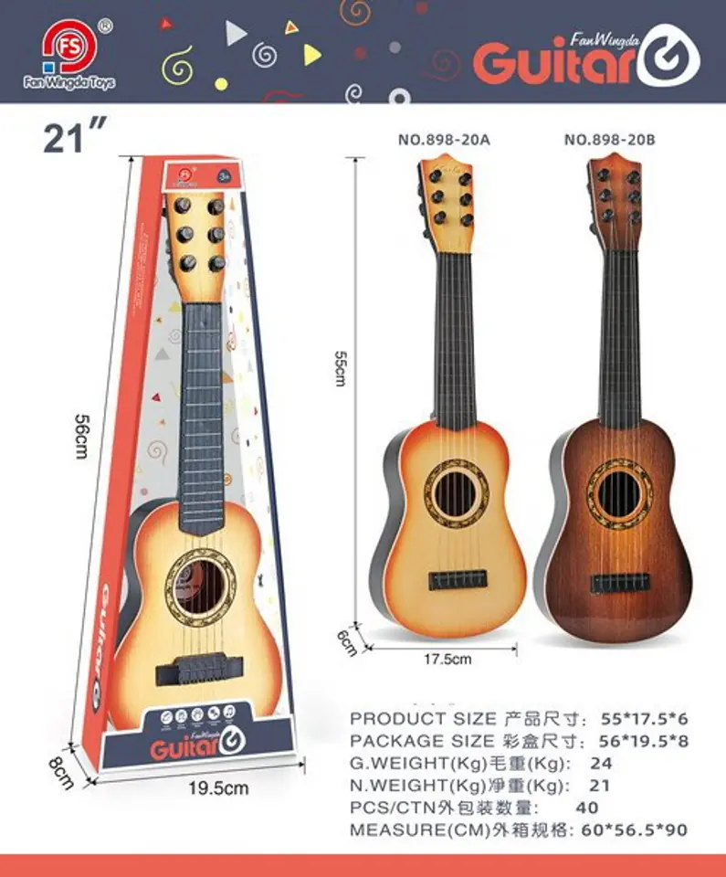⁨Gitara Klasyczna dla dzieci 3+ Jasny Brąz Zabawkowy Instrument + 6 Metalowych Strun⁩ w sklepie Wasserman.eu