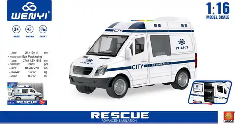 ⁨Interaktywny Radiowóz Policyjny dla dzieci 3+ Model 1:16 + Dźwięki Światła + Ruchome elementy + Gumowe opony⁩ w sklepie Wasserman.eu