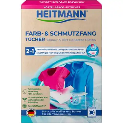 ⁨Heitmann Chusteczki Wyłapujące Kolor i Brud 45 szt.⁩ w sklepie Wasserman.eu