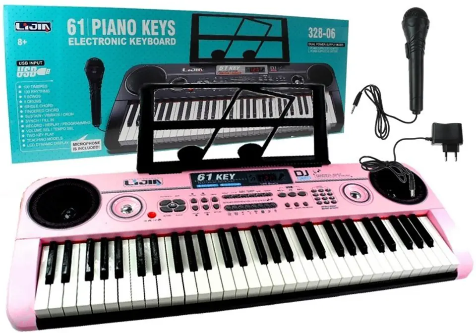 ⁨Keyboard Organy 328-06 Mikrofon Zasilacz Różowe⁩ w sklepie Wasserman.eu