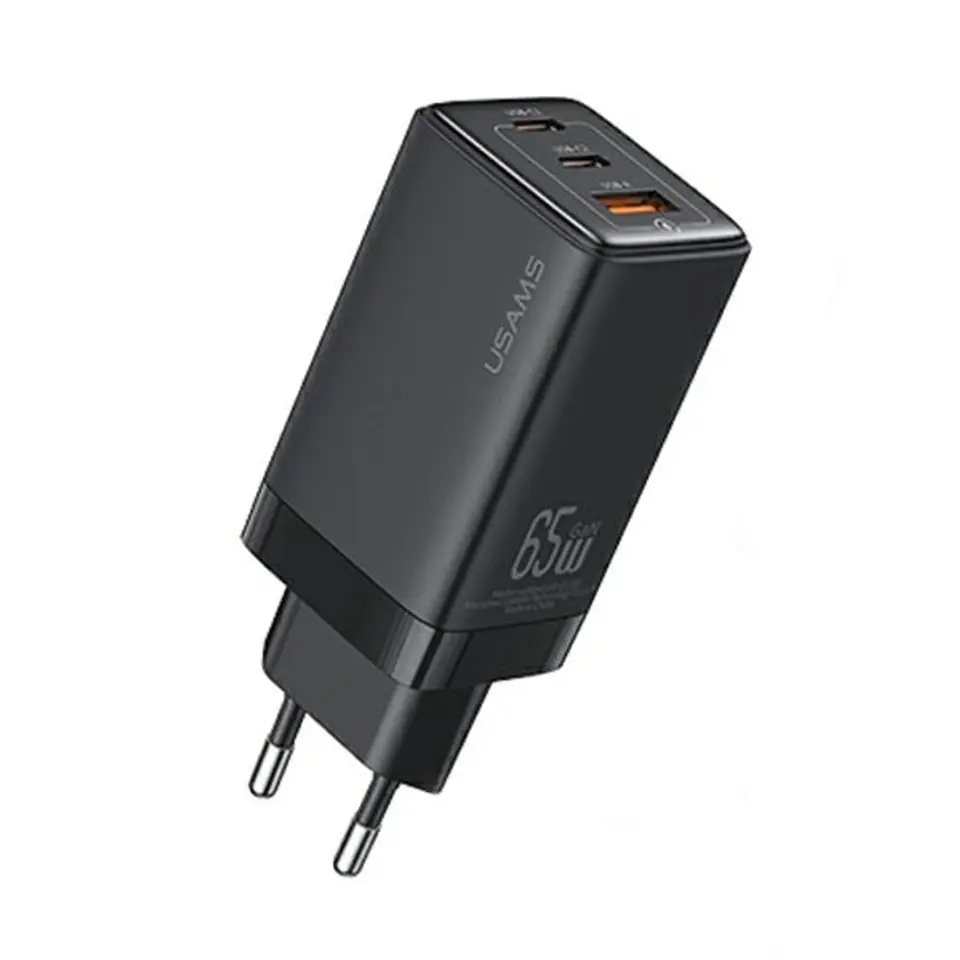 ⁨USAMS Ład. siec. 2xUSB-C+1xUSB 65W (only head) GaN PD3.0 +QC3.0 Fast Charging czarny/black Sandru Series CC180TC01 (US-CC180)⁩ w sklepie Wasserman.eu