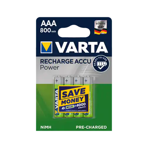 ⁨BAT0255 Rechargeable battery Varta AAA 800mAh (4 pieces/blister)⁩ at Wasserman.eu