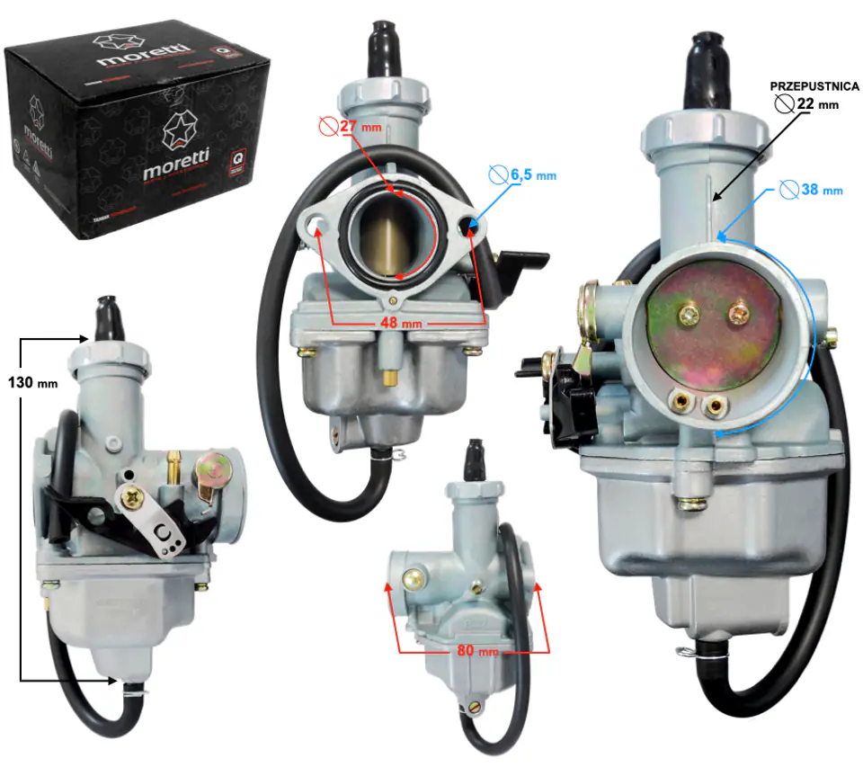 ⁨Gaźnik Moretti PZ27, 150cc 4T, p.22mm, ssanie na dźwignię⁩ w sklepie Wasserman.eu