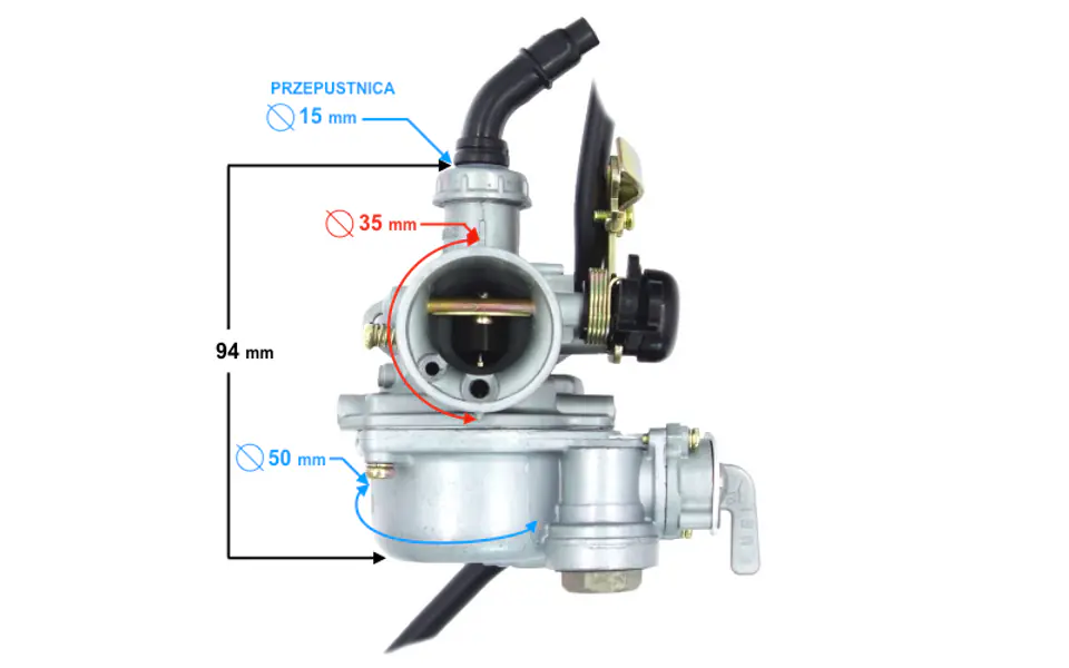 ⁨Gaźnik PZ19, 110cc 4T, p.15mm, ssanie na linkę⁩ w sklepie Wasserman.eu