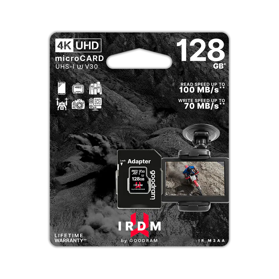 ⁨Karta pamięci microSD 128 GB UHS-I U3 Goodram z adapterem⁩ w sklepie Wasserman.eu