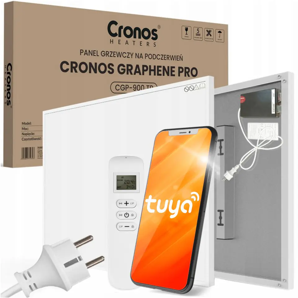 ⁨CRONOS GRAFEN PRO CGP-900TWP 900W INFRARED HEATER WITH REMOTE CONTROL⁩ at Wasserman.eu