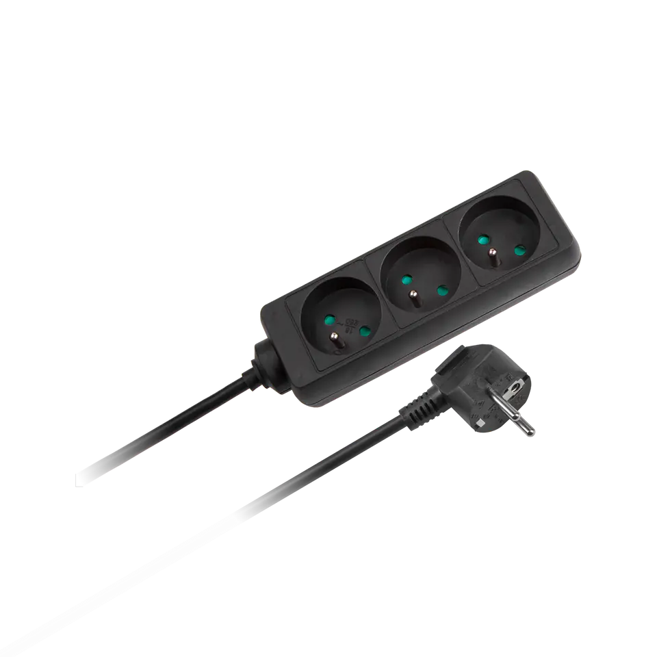 ⁨Przedłużacz czarny Rebel 3 gniazda, kabel 5m (3x1,5) bez przełącznika⁩ w sklepie Wasserman.eu