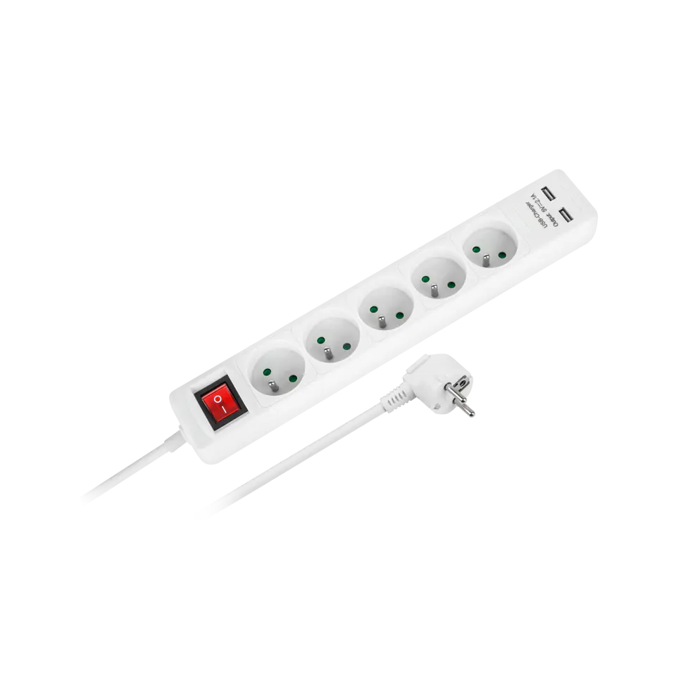 ⁨Rebel extension cable 5 sockets + 2 USB sockets, with switch - 3m⁩ at Wasserman.eu