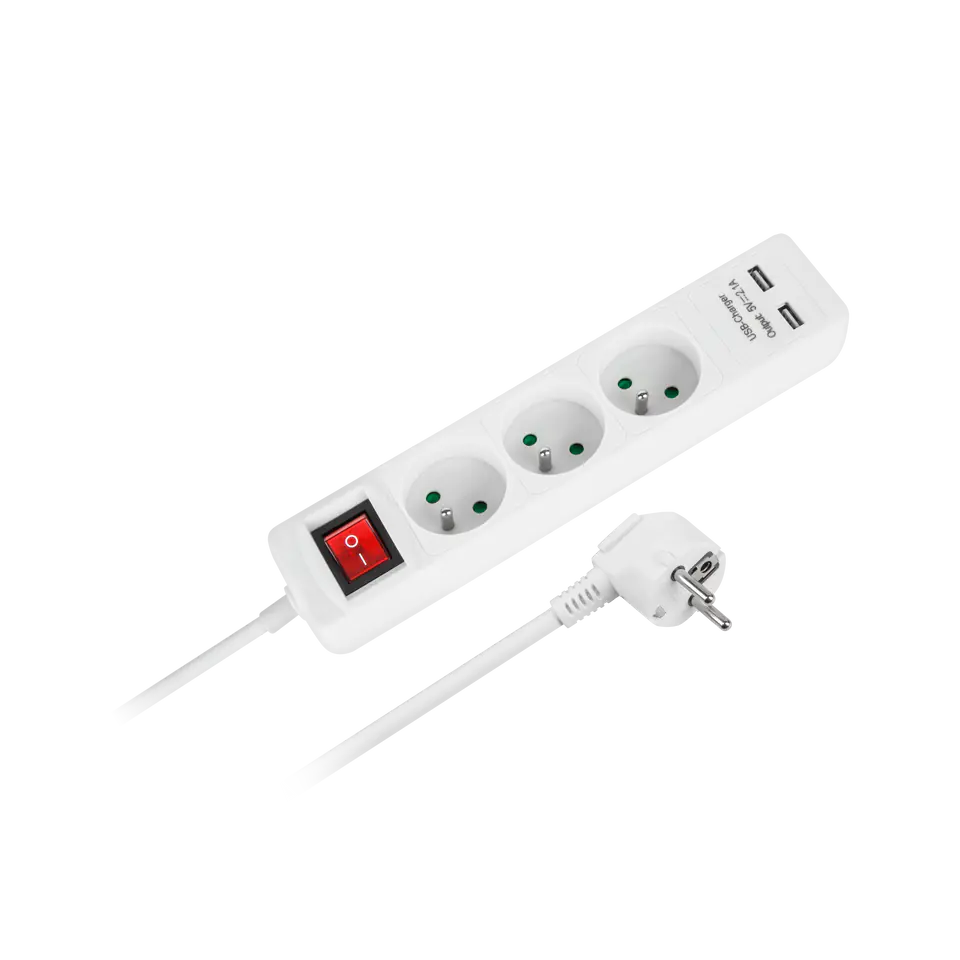 ⁨URZ3202-5 Power extension cable 3 sockets + 2 USB sockets with switch - 5m⁩ at Wasserman.eu