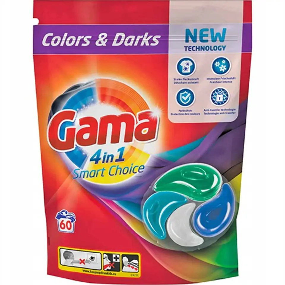 ⁨GAMA kapsułki 4in1 60p kolor 1,3kg do prania⁩ w sklepie Wasserman.eu