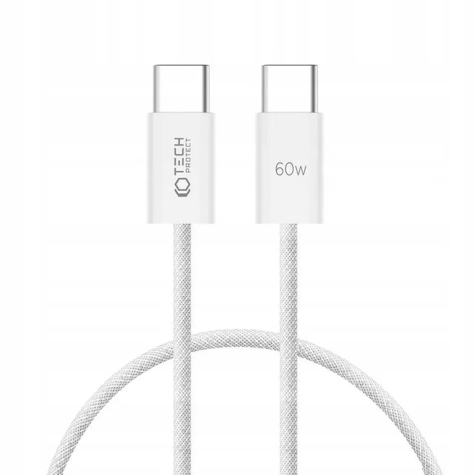 ⁨Kabel PD 60W 3A 0,25m USB-C - USB-C Tech-Protect Ultraboost Classic biały⁩ w sklepie Wasserman.eu