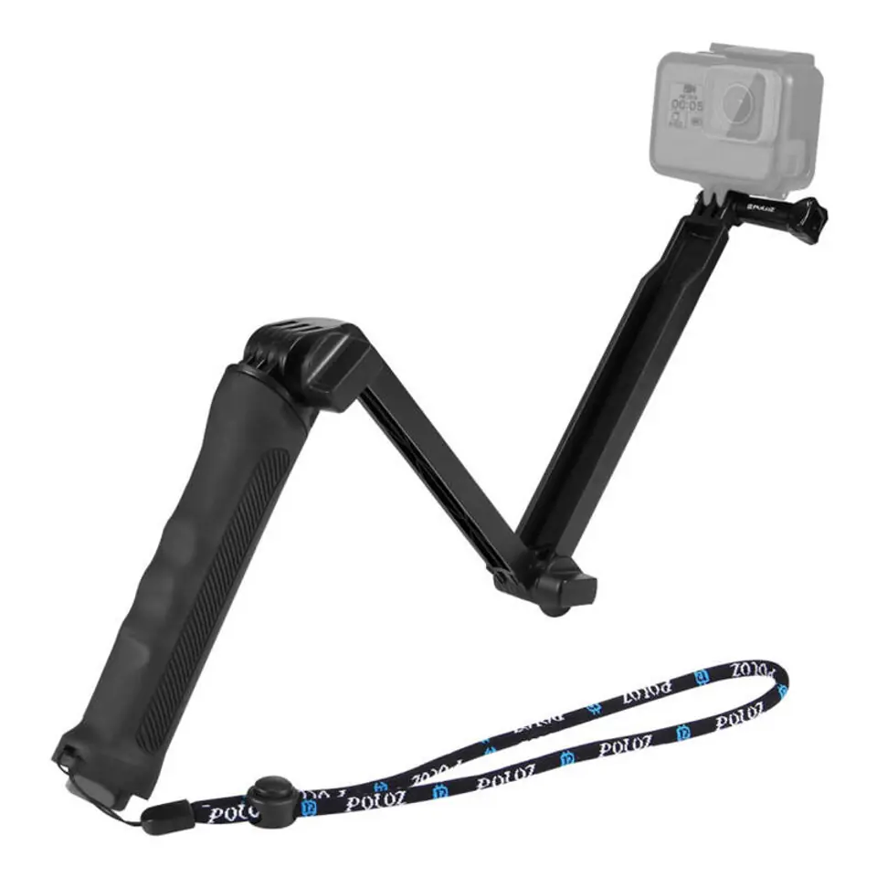 ⁨Składany kijek Selfie Stick/Tripod Puluz do kamer sportowych PU202 czarny⁩ w sklepie Wasserman.eu