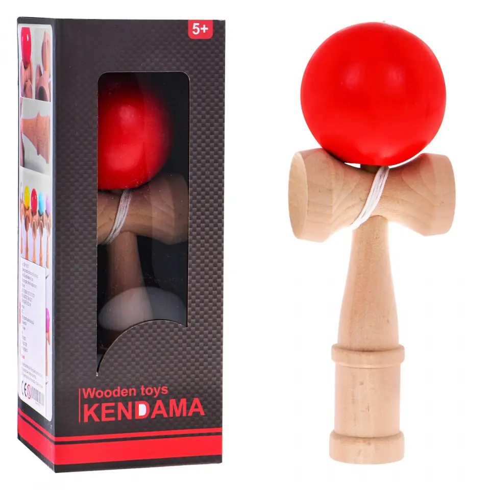 ⁨Zręcznościowa gra Kendama dla dzieci 3+ i dorosłych Drewniana zabawka + Czerwona kulka⁩ w sklepie Wasserman.eu