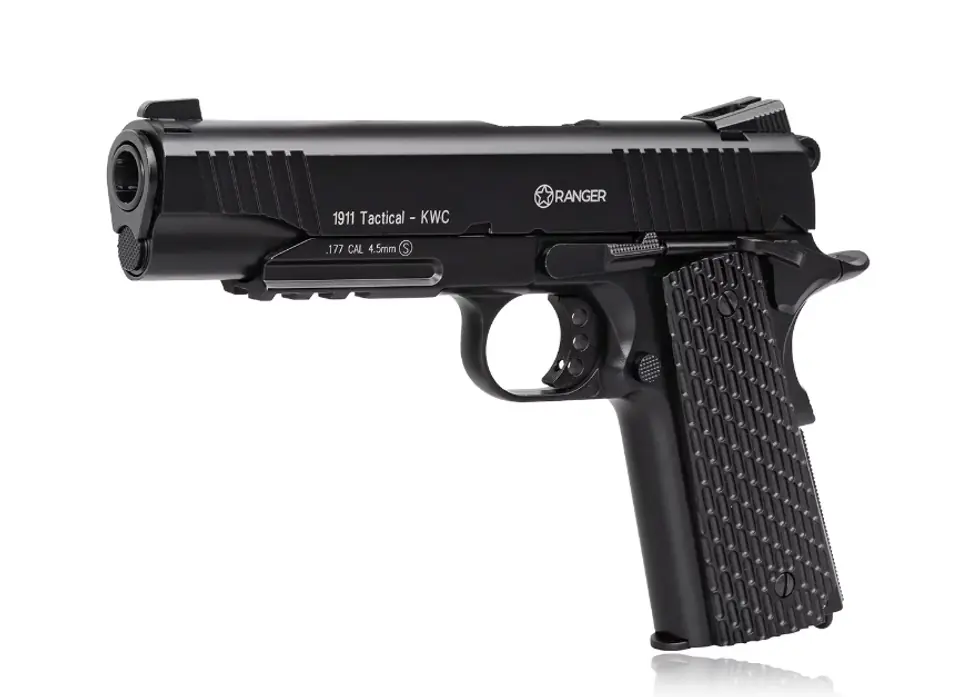 ⁨Wiatrówka pistolet RANGER 1911 Tactical KWC kal. 4,5 BBs BLOW BACK 17 strz. FULL METAL CO2 (AAKCMB770AZB)⁩ w sklepie Wasserman.eu