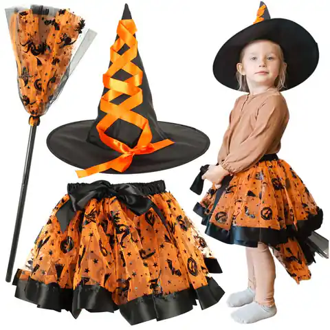 ⁨Kostium strój karnawałowy przebranie czarownica wiedźma 3 elementy pomarańczowy⁩ w sklepie Wasserman.eu