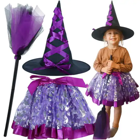 ⁨Kostium strój karnawałowy przebranie czarownica wiedźma 3 elementy fioletowy⁩ w sklepie Wasserman.eu