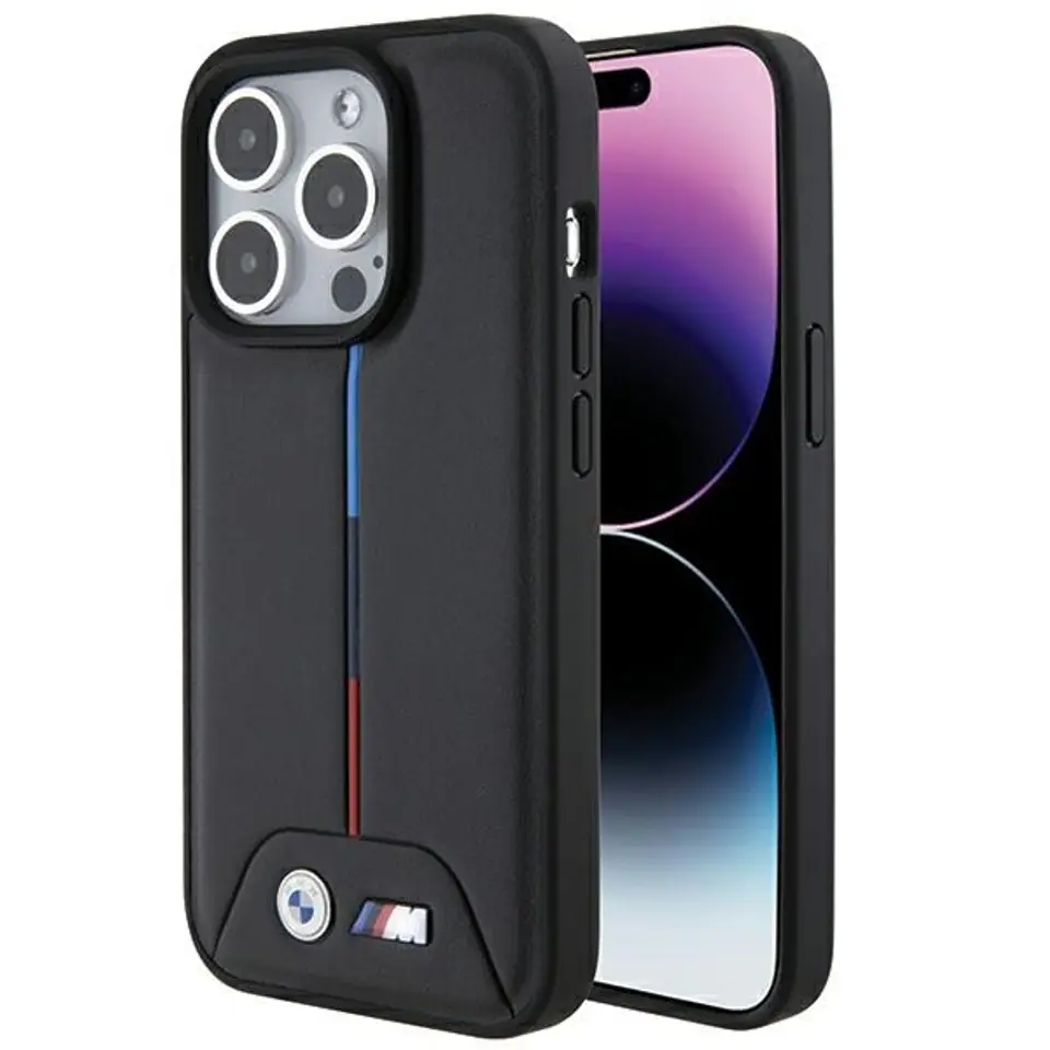 ⁨BMW BMHCP15L22PVTK iPhone 15 Pro 6.1" czarny/black hardcase Quilted Tricolor⁩ w sklepie Wasserman.eu