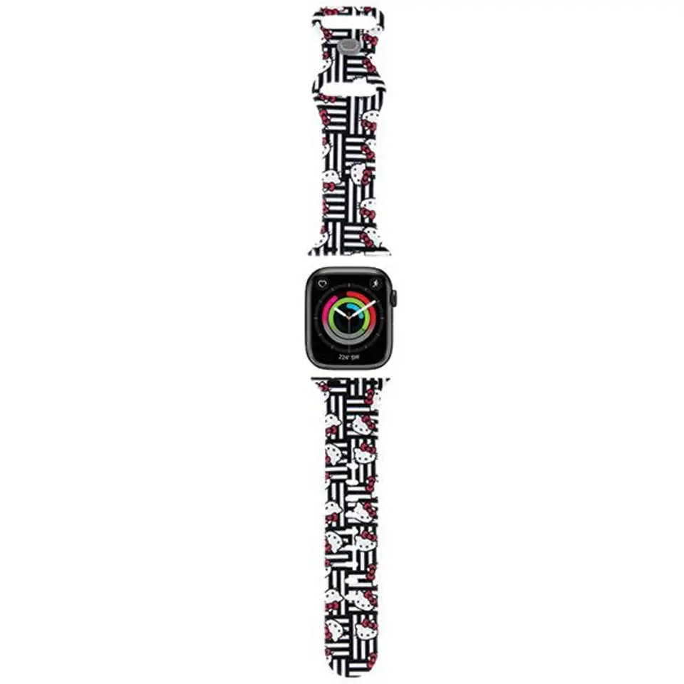 ⁨Hello Kitty Pasek HKAWMSDIESK Apple Watch 38/40/41mm czarny/black strap Silicone Heads & Stripes⁩ w sklepie Wasserman.eu