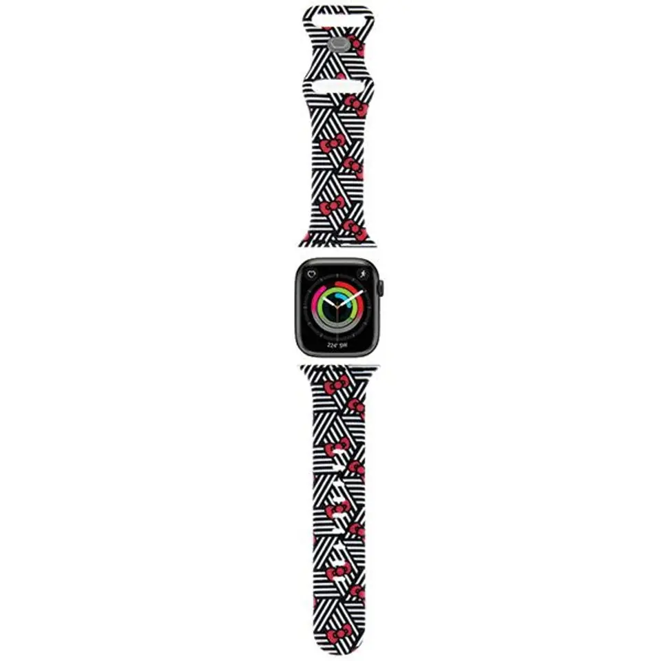 ⁨Hello Kitty Pasek HKAWMSDIEZK Apple Watch 38/40/41mm czarny/black strap Silicone Bows & Stripes⁩ w sklepie Wasserman.eu