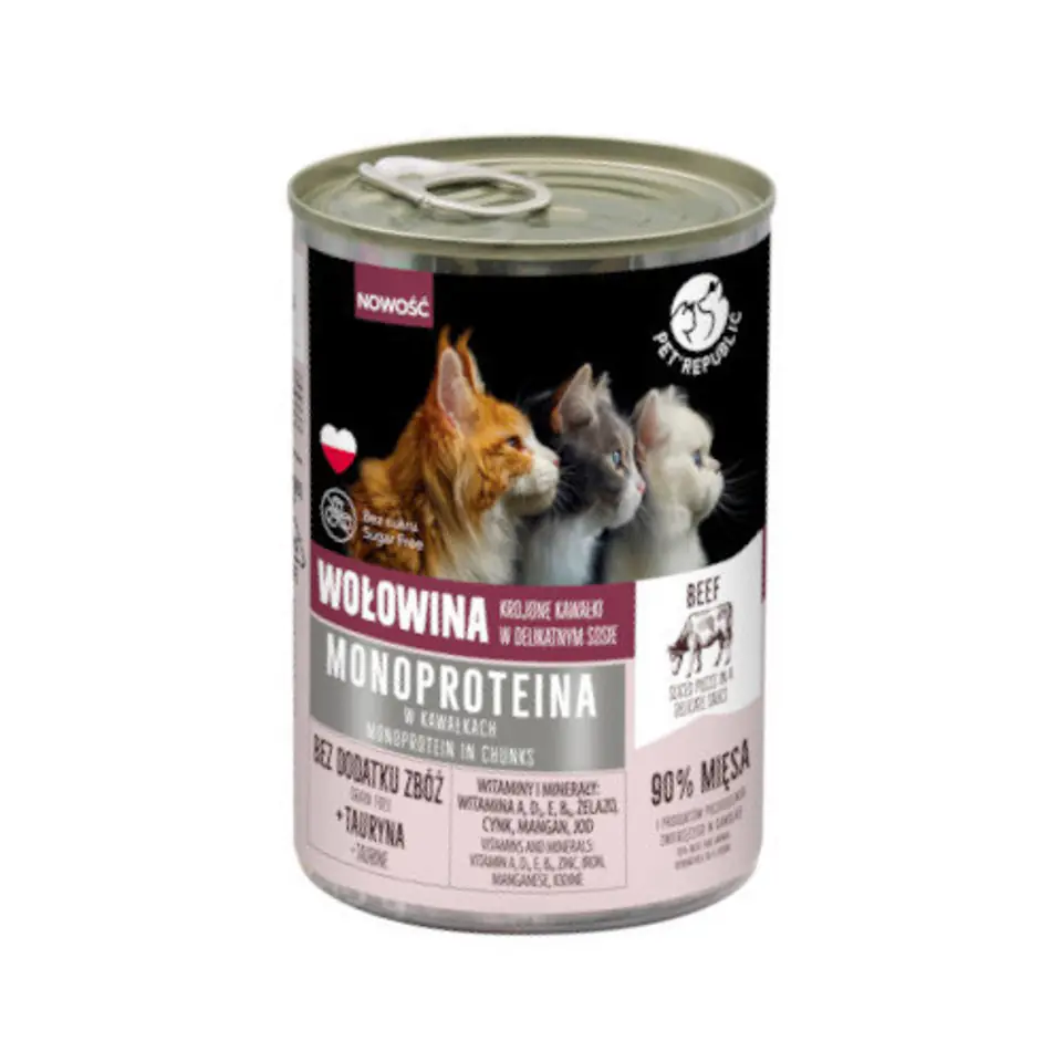 ⁨PETREPUBLIC karma monoproteinowa z wołowiną dla kota, kawałki w sosie 400g⁩ w sklepie Wasserman.eu